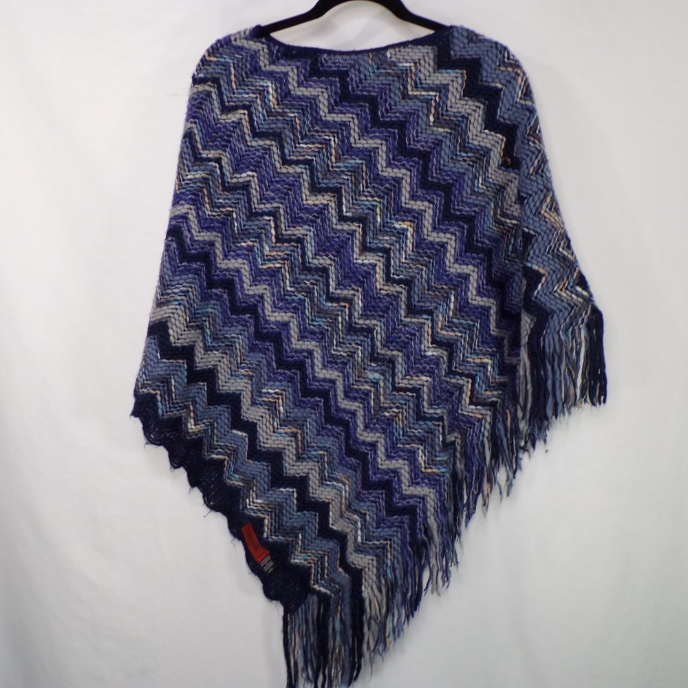 Missoni Navy Chevron Fringed Edge Poncho